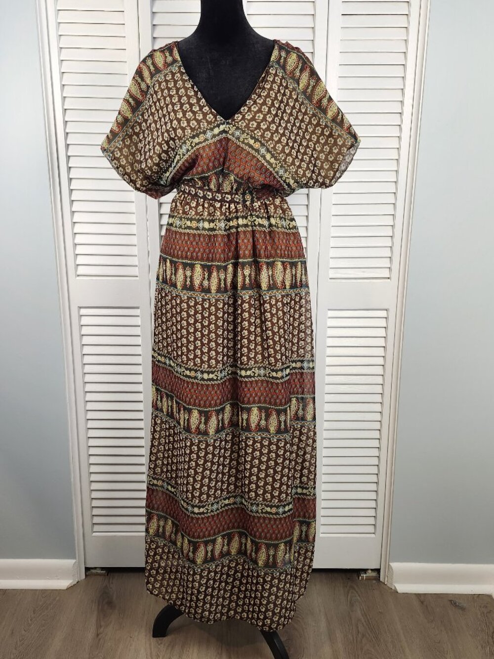 Passport Maxi Dress Small Brown Floral Boho Resort Beachy